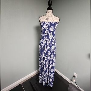 Venus Blue and White Seashell Strapless Dress